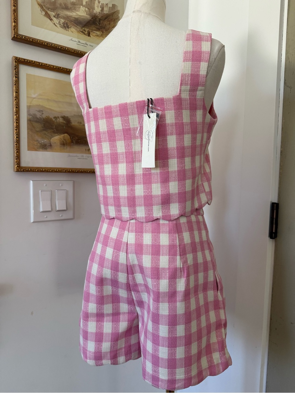 NWT Commense Pink Gingham Two-Piece Crop Top & Shorts Set - Picture 5 of 7